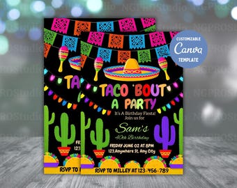 Editable Taco Bout Party Birthday Invitation Mobile | Birthday Party Invitations, Digital Kids Party Invite, Instant Download Evite