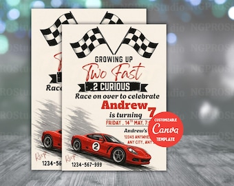 TWO Fast Invito di compleanno, Two Fast 2° compleanno ragazzo, Two Fast Invito di compleanno, Invito di 2° compleanno stampabile Modello modificabile Canva
