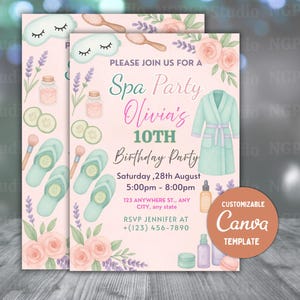 Spa Party Birthday Invitation, Spa Girl Invitation, Tween Spa Party Birthday Party Invite, Pamper Birthday Glam Party, Canva Template