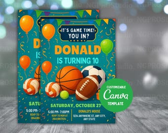 Editable Sport Birthday Printable Invitation, Sport Invitation, Sport Birthday Party, Sport Theme Flyer, All Star Sport Invitation