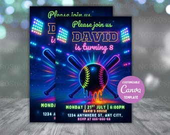 Editable Baseball Birthday Party Invitation, Baseball Invitation Template, Athletic Baseball Birthday Party Digital Invitation