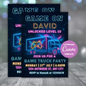 video game birthday invitation digital download Video Game Truck Birthday Party Invitation instant Digital Download Gamer Birthday Invite