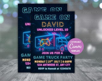 video game birthday invitation digital download Video Game Truck Birthday Party Invitation instant Digital Download Gamer Birthday Invite