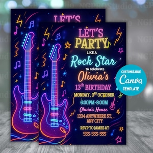 Karaoke Birthday Invitation, Rockstar Birthday, Rockstar Birthday Party Invites, Rockstar Adult Birthday