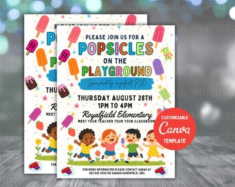 Popsicles on the Playground, Editable Popsicles on the Playground Flyer, Editable School Flyer, Back to School Night, Meet the Teacher