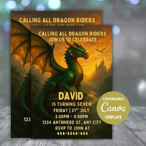 Editable Dragon Birthday Invitation | Dragon Birthday Invitation | Boy Dragon Birthday Party Invitation | Instant Download