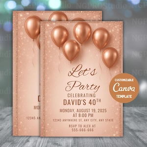 Rose Gold Invitation Template Rose Gold Birthday Invitation 40Th, Rose Gold Birthday Invitation 50Th