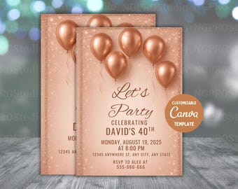 Rose Gold Invitation Template Rose Gold Birthday Invitation 40Th, Rose Gold Birthday Invitation 50Th