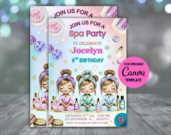 Girls Spa Birthday, Spa Party Birthday Invitation, Pamper Party Invite, Glam Party Birthday, Editable Template, Phone Invite, Print Invite