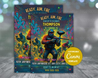 Paintball Birthday Invitation Boy EDITABLE Paintball Party Invite Template Paint Platters Teen Tween Paintballer Digital Instant Download