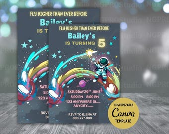 Editable Outer Space Birthday Invitation Template, Planets Rocket Ship Astronaut Invitation, Galaxy Invitation, Outer Space Invitation