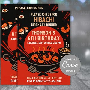 Editable Hibachi Birthday Dinner Invitation, Hibachi Dinner Party Invite, Hibachi Birthday Invitation, Asian Themed Party Canva Template DIY