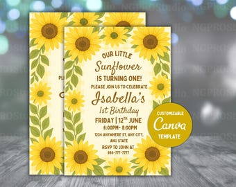Our Little Sunflower Birthday Invitation,Sunflower Birthday Party,First Birthday Sunflower Invite,Instant Download,Editable,Canva