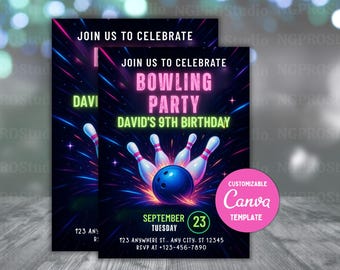 Editable Bowling Birthday Invitation Template, Printable Strike Up Some Fun Birthday Party Invitations, BRUH Birthday Party Digital Invite