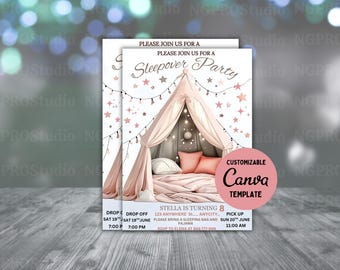 Bearbeitbare Pyjama Party Geburtstagseinladung Sleepover Geburtstag einladen Rosa Mädchen Spa Tween Teen Digitaler Download Druckbare Vorlage Canva