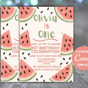 Editable Watermelon Birthday Invitation, Red Watermelon Invite, Summer Birthday Party Invite, Printable Template Canva Digital Invite