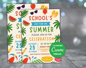 Editable End of School Party Schools Out Party Invitation, Summer Invitation, Printable Digital Invitation