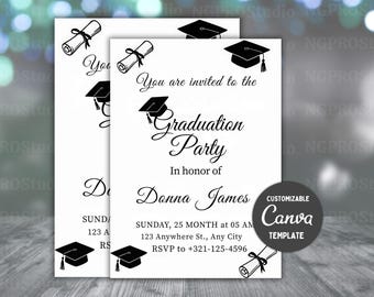 Graduation party invite, Editable graduation party invite, Bow graduation party invitation, Graduate party invite