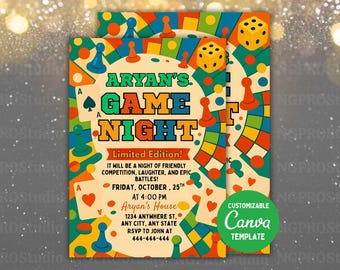 Editable Game Night Invitation, House Party Invite, Board Games, Family Game Night, Instant Download