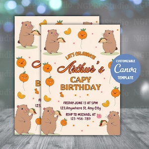 EDITABLE Capybara invitation , Capybara Birthday , Capy Birthday, Kawaii Capybara, Capybara Party Invite, Digital Template, Capybara Cute