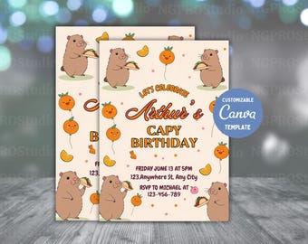 EDITABLE Capybara invitation , Capybara Birthday , Capy Birthday, Kawaii Capybara, Capybara Party Invite, Digital Template, Capybara Cute