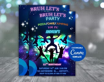 Bruh Jump Birthday Invitation, Jump Invite, Trampoline Party, Bounce House, Let's Jump Party, Trampoline Park, Editable Canva Template