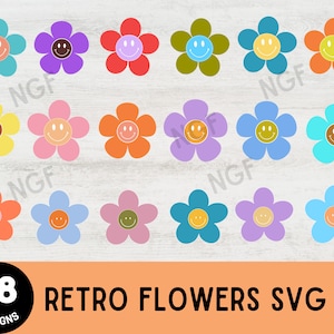 Retro Flowers Svg, Flower Clipart, Daisy Flower Cut File,Boho Flower Svg,Flower Svg Bundle,Floral Png, Svg Files For Cricut