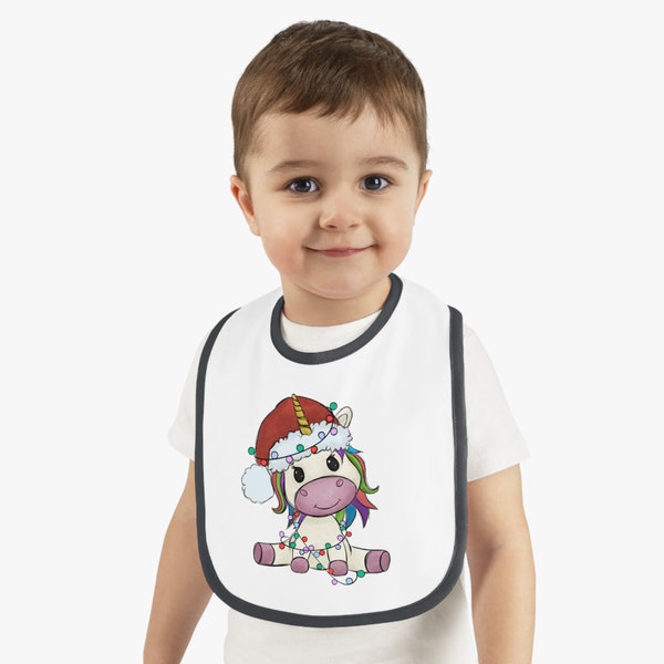 Christmas Unicorn Santa Hat Xmas Lights Baby Bib