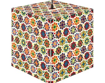 Grandma's Garden Style Quilt Pattern, Retro, Mid Century Modern,  Light Cube Lamp