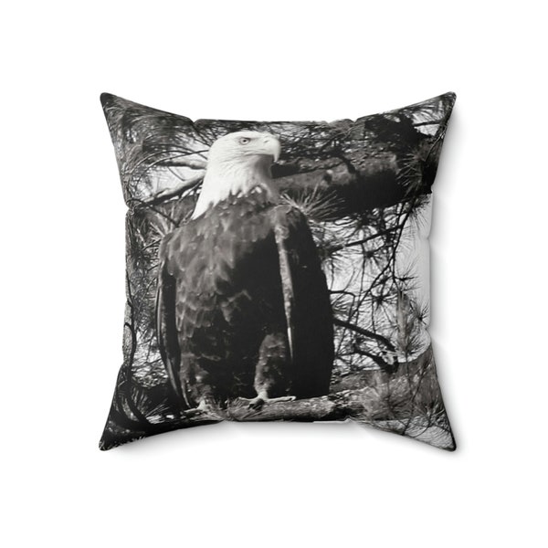 Majestic Perch, Nature's Observer, Watchful Guardian, Eagle Watching You, Bird of Prey, Raptor Lover, American Eagle, Photo Pillow