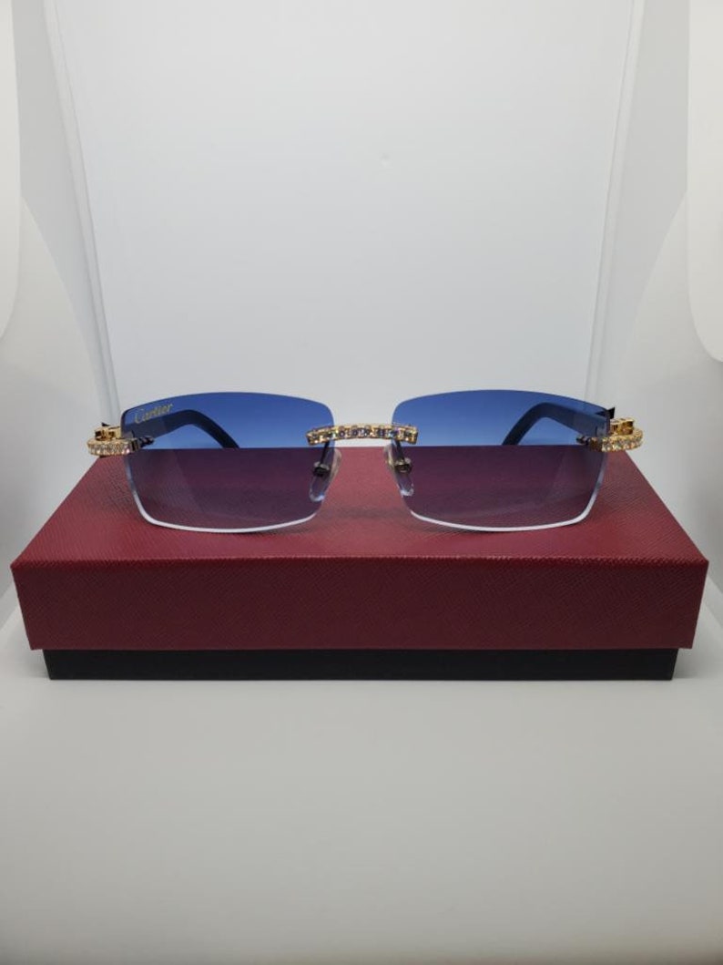 Cartier Buffalo Horn buffs Black Horns Blue Tint Lenses Gold | Etsy