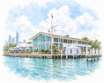 Chicago Yacht Club Watercolor Illustration | Monroe Harbor Lakefront Wedding Venue Art, Digital Download