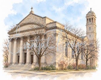 St. Ignatius Church Chicago Watercolor Illustration | Rogers Park Catholic Wedding Venue Art, Digital Download