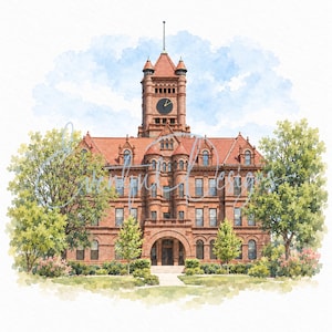 Old DuPage County Courthouse Wheaton Watercolor Illustration | Historic Wedding Venue Art, Digital Download