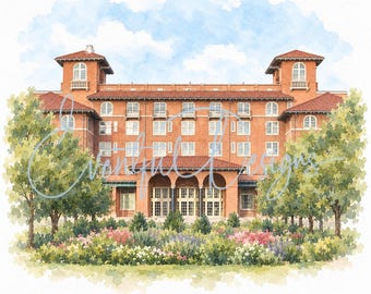South Shore Cultural Center Chicago Watercolor Illustration | Lakefront Wedding Venue Art, Digital Download