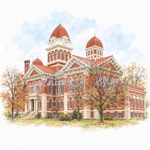 Old Lake County Courthouse Crown Point Watercolor Illustration | Historic Indiana Wedding Venue Art, Digital Download