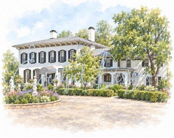 Maxwell Mansion Lake Geneva Watercolor Illustration | Wisconsin Estate Wedding Venue Art, Digital Download