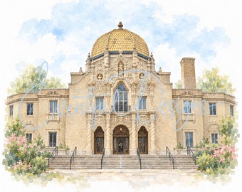 Garfield Park Gold Dome Chicago Watercolor Illustration | Fieldhouse Wedding Venue Art, Digital Download