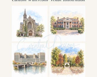 Custom Watercolor-Style Venue Illustration | Your Church, Club, Estate (Digital File)