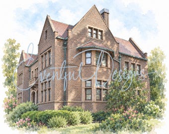 Charles Allis Art Museum Milwaukee Watercolor Illustration | Mansion Wedding Venue Art, Digital Download