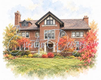 Cheney Mansion Oak Park Watercolor Illustration | Historic Estate Wedding Venue Art, Digital Download