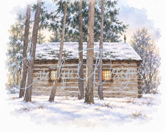 Log Chapel Notre Dame Watercolor Illustration | Indiana Chapel Wedding Venue Art, Digital Download