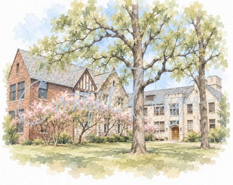 Winnetka Community House Watercolor Illustration | North Shore Tudor Wedding Venue Art, Digital Download