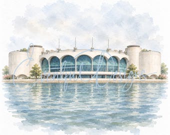 Monona Terrace Madison Watercolor Illustration | Lakefront Wisconsin Wedding Venue Art, Digital Download