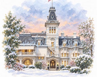 The Wisconsin Club Milwaukee Watercolor Illustration | Mansion Club Wedding Venue Art, Digital Download