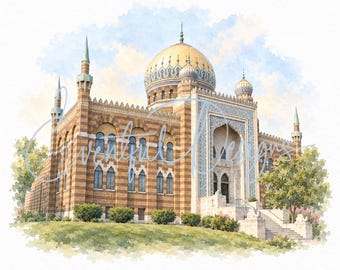 Tripoli Shrine Center Milwaukee Watercolor Illustration | Wisconsin Wedding Venue Art, Digital Download