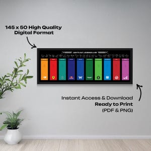 Może przedstawiać: Czarny plakat w ramie z kolorowymi pionowymi prostokątami, każdy z logo zespołu wyścigowego. Plakat zawiera tekst "LIGHTS OUT, LEGENDS LIVE!" i "145 x 50 High Quality Digital Format". Gotowy do druku.