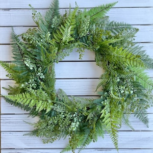 Everyday Fern Wreath for Front Door, Greenery Wreath with Mixed Fern, Farmhouse Wreath, Year Round Wreath, Open House Gift, Entryway Decor