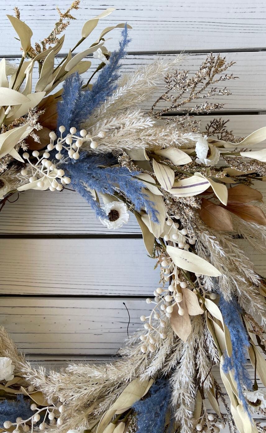 Boho Dried Wildflower Pampas Grass Fall Wreath for Front Door ...