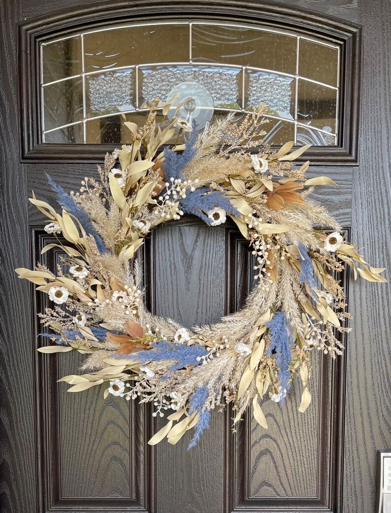 Boho Dried Wildflower Pampas Grass Fall Wreath for Front Door ...